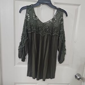Chic Olive Crochet Women's Blouse